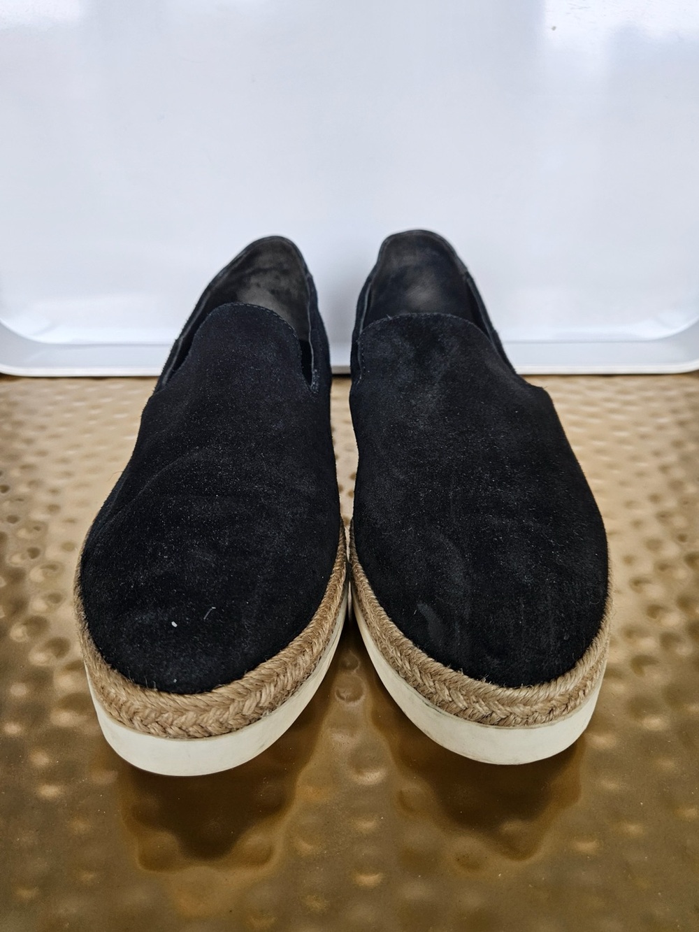Vince Black Suede Espadrille Platform Slip-On Booties